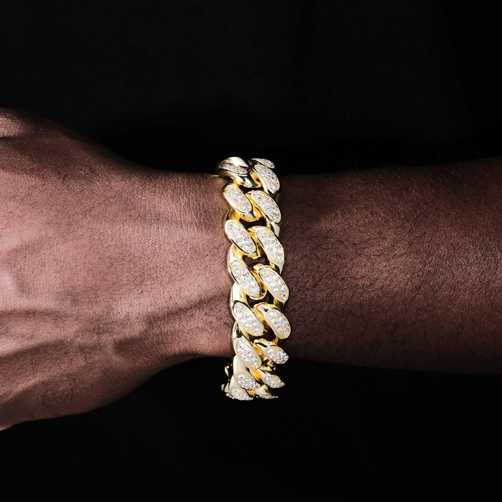 Iced Cuban Link Bracelet (19mm) in Yellow Gold - The GUU Shop