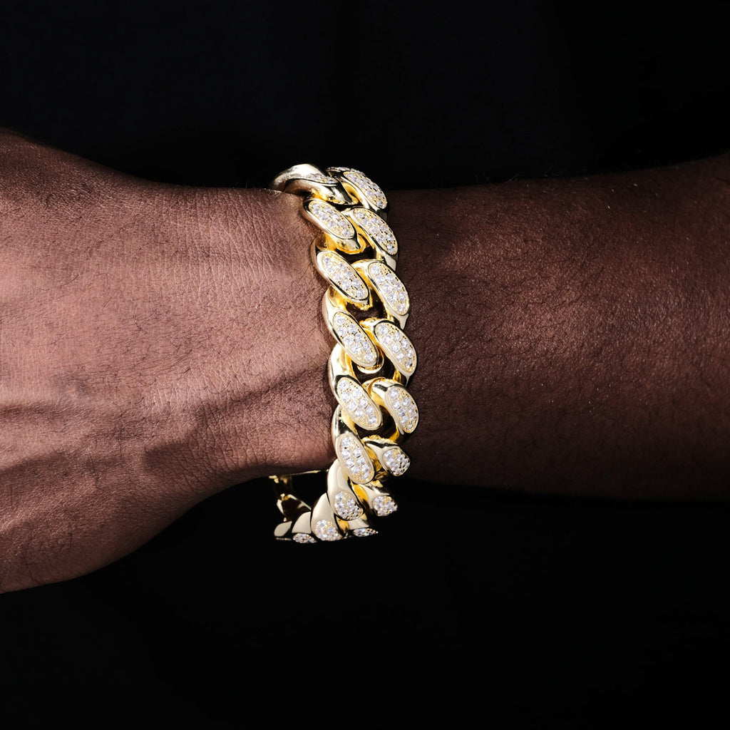 Iced Cuban Link Bracelet (19mm) in Yellow Gold - The GUU Shop