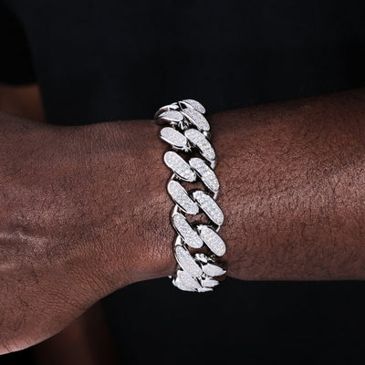 Iced Cuban Link Bracelet (19mm) in White Gold - The GUU Shop