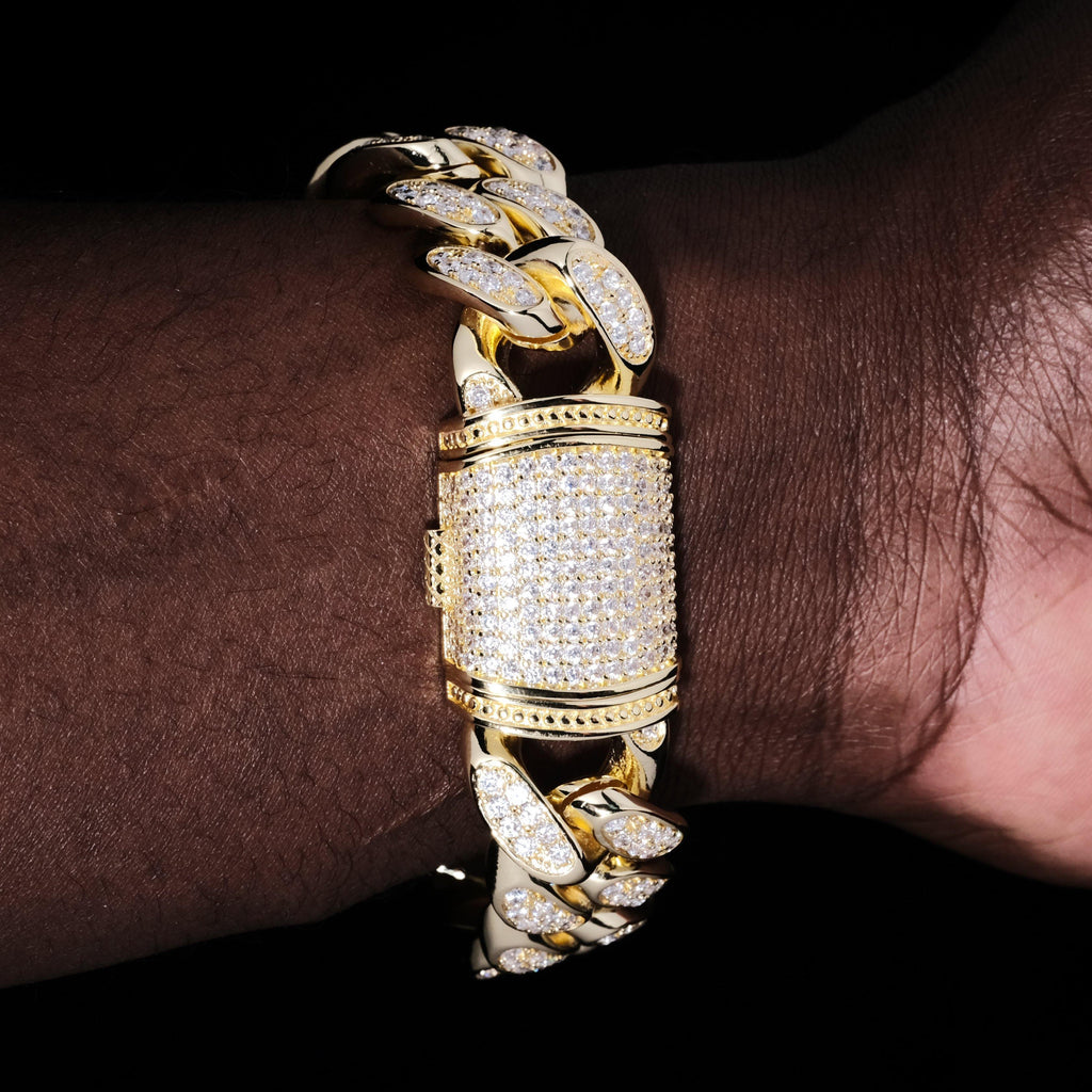 Iced Cuban Link Bracelet (19mm) in Yellow Gold - The GUU Shop