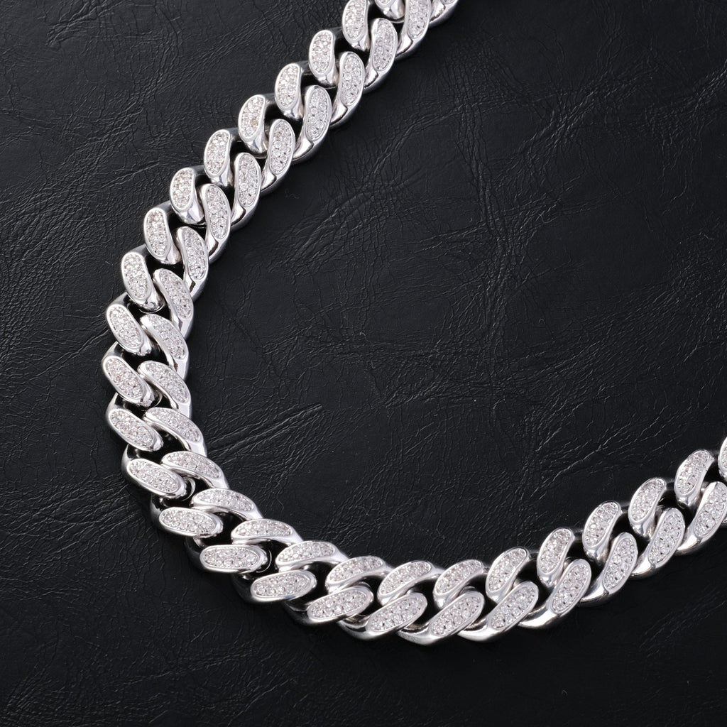 12mm Diamond Cuban Chain in White Gold - The GUU Shop