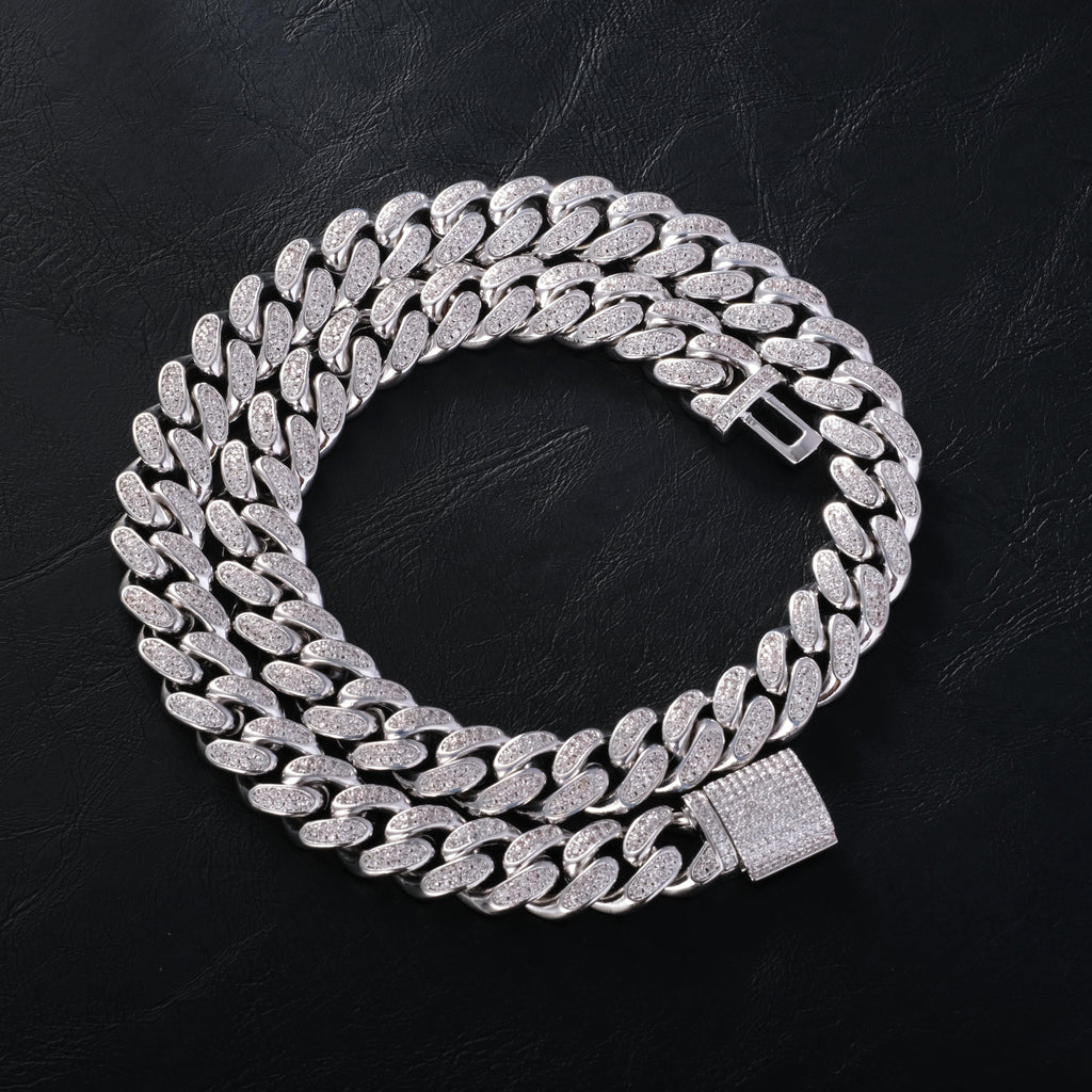 12mm Diamond Cuban Chain in White Gold - The GUU Shop