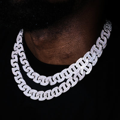 Baguette Chain Link Necklace in White Gold - The GUU Shop