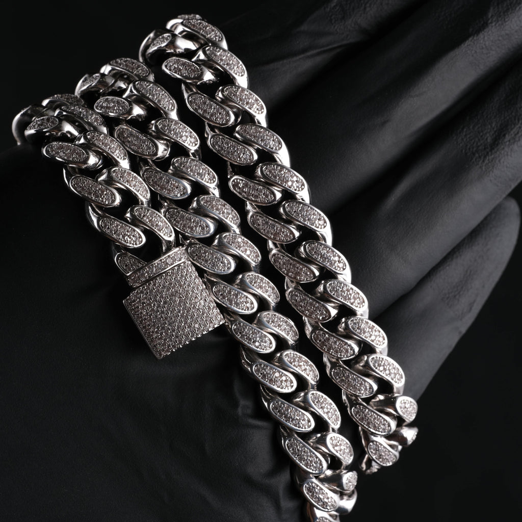 12mm Diamond Cuban Chain in White Gold - The GUU Shop