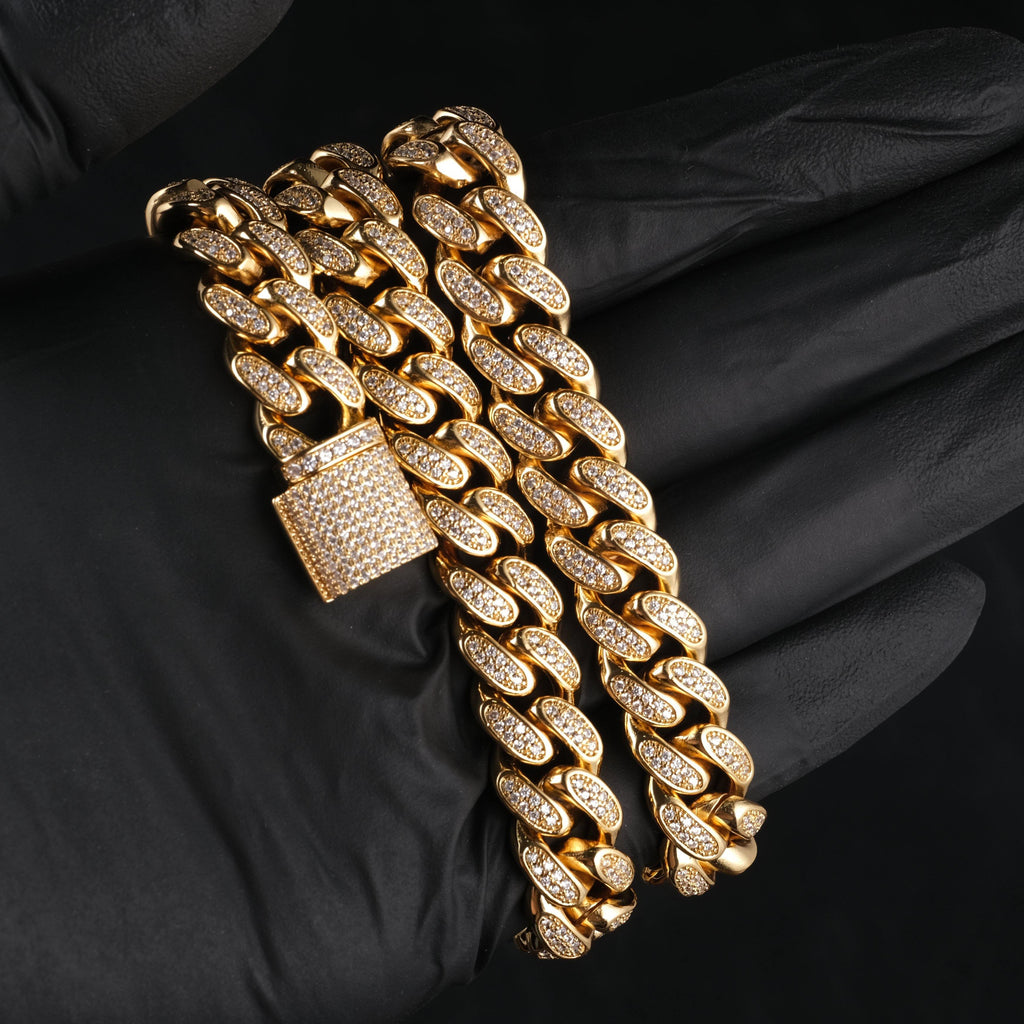 12mm Diamond Cuban Chain in 18K Gold - The GUU Shop