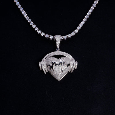 S925 Silver Diamond Heartbeat Music BlingBling Diamond Pendant In Silver