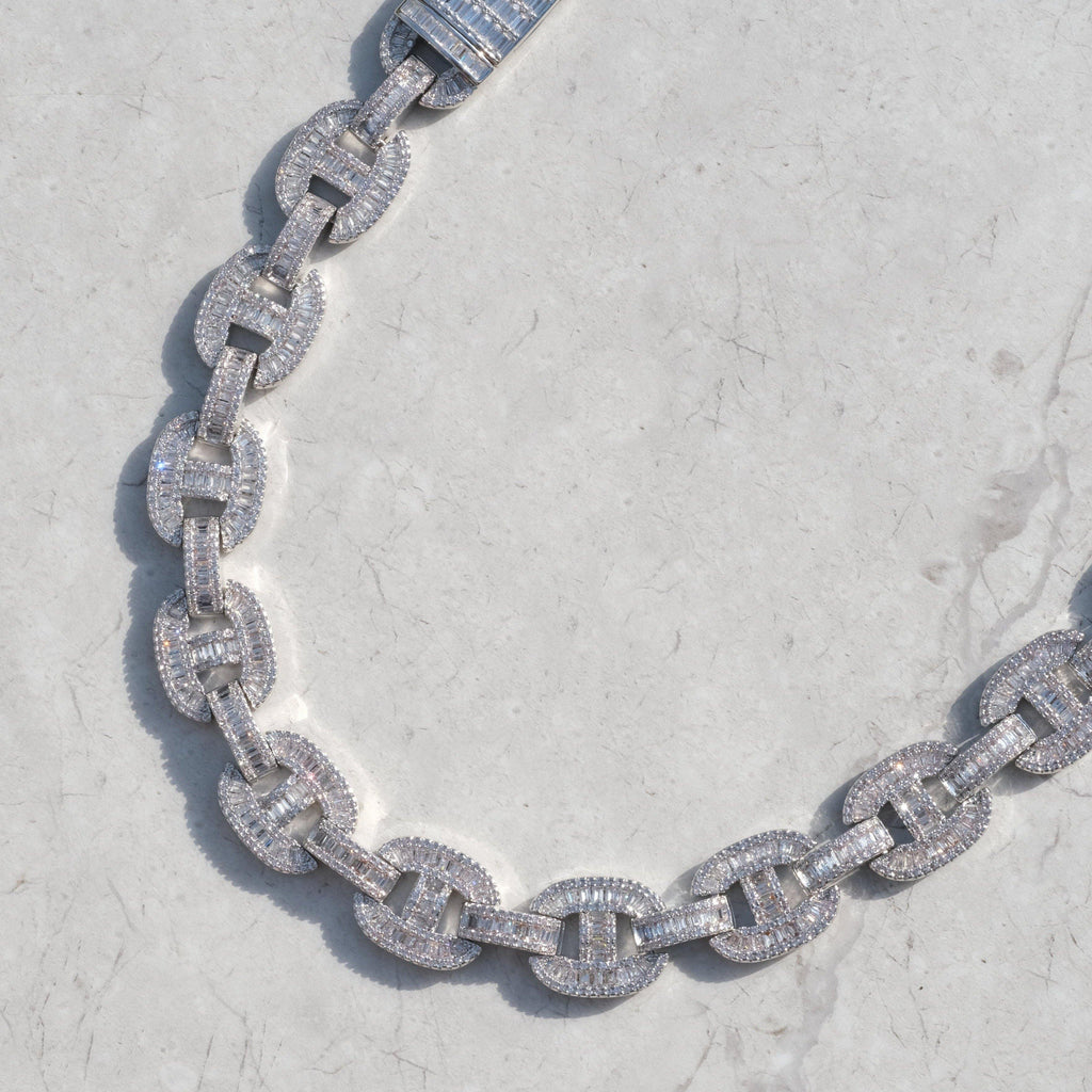 15mm Baguette Mariner Chain White Gold - The GUU Shop