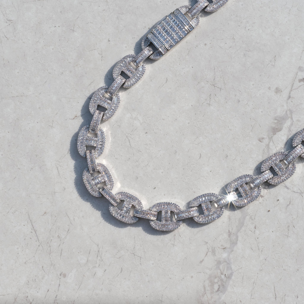 15mm Baguette Mariner Chain White Gold - The GUU Shop
