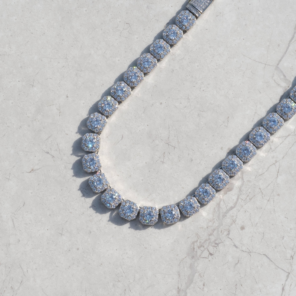 Clustered Tennis Chain in White Gold - The GUU Shop