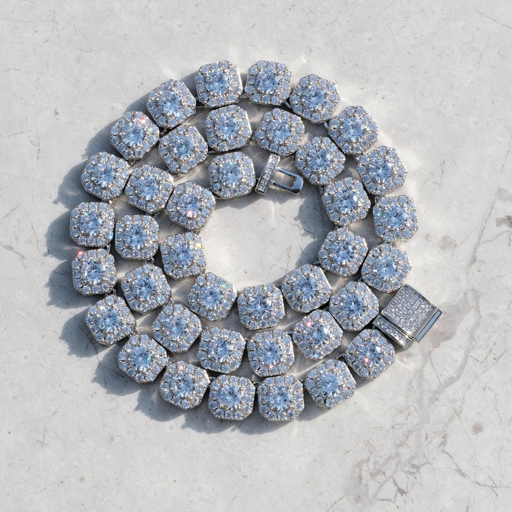 Clustered Tennis Chain in White Gold - The GUU Shop