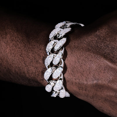Iced Cuban Link Bracelet (19mm) in White Gold - The GUU Shop