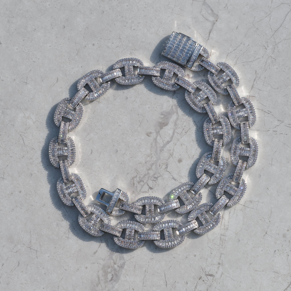 15mm Baguette Mariner Chain White Gold - The GUU Shop