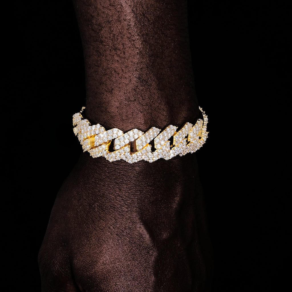 19MM 2-Row Iced Prong Cuban Bracelet In Gold - The GUU Shop