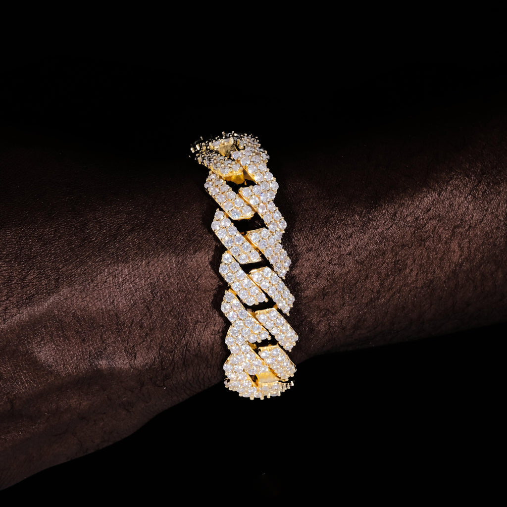 19MM 2-Row Iced Prong Cuban Bracelet In Gold - The GUU Shop
