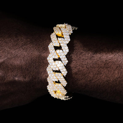 19MM 2-Row Iced Prong Cuban Bracelet In Gold - The GUU Shop