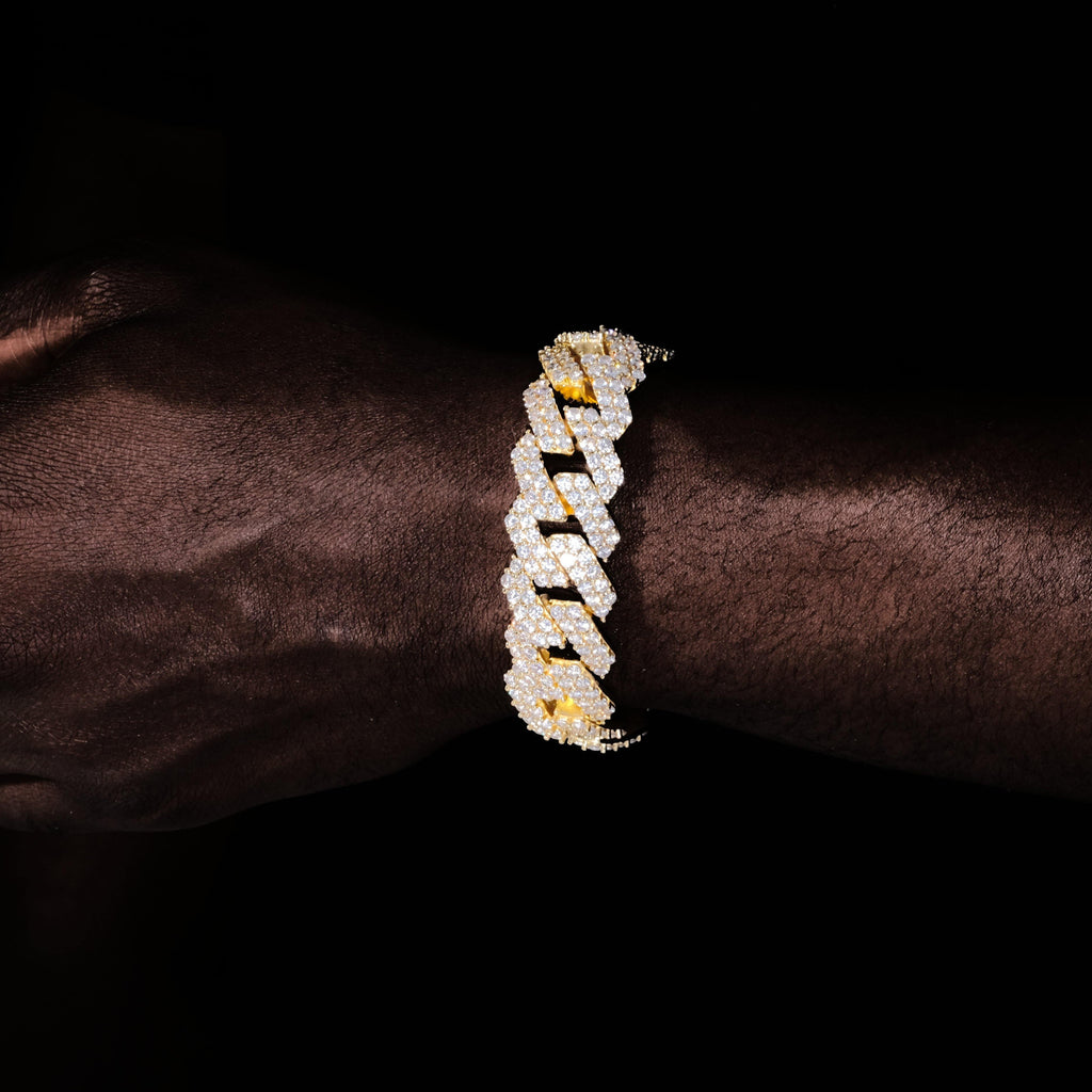 19MM 2-Row Iced Prong Cuban Bracelet In Gold - The GUU Shop