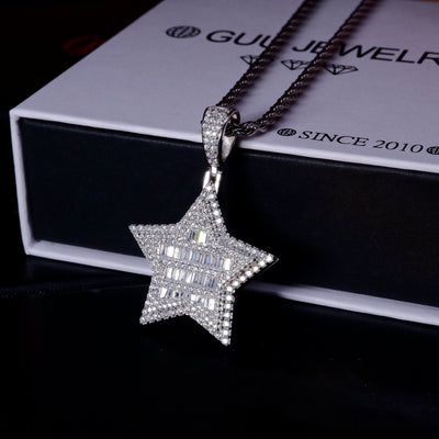 S925 Silver Iced  Star BlingBling Pendant In Silver