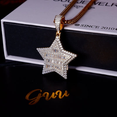 S925 Silver Iced  Star BlingBling Pendant In Gold-Plated