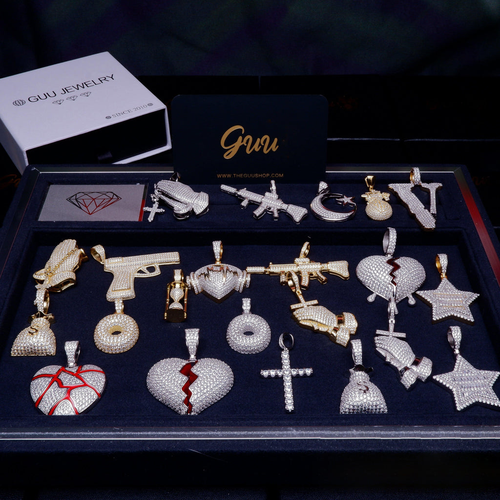 S925 Silver Money purse BlingBling Iced  Pendant In WhiteGold-Plated