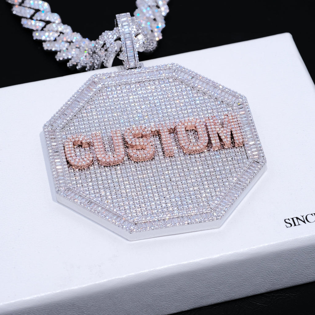 CUSTOM LETTER NECKLACE 3D BIG OCTAGON - The GUU Shop
