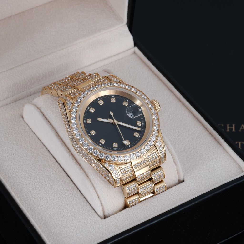 GUU Iced Watch Black Dial in Gold
