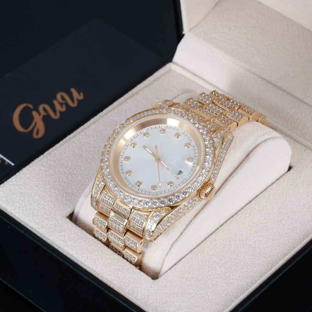 GUU Iced Watch White Dial in Gold