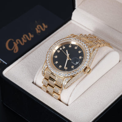 GUU Iced Watch Black Dial in Gold