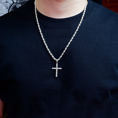 S925 Silver Iced  Round diamond Cross BlingBling Pendant In Gold-Plated