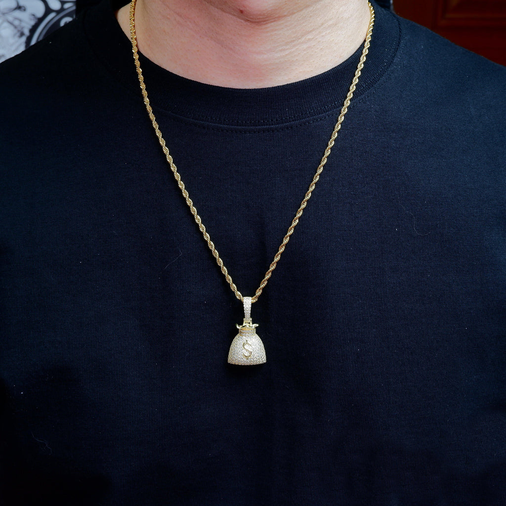 S925 Silver  Money purse BlingBling Iced Pendant In Gold-Plated