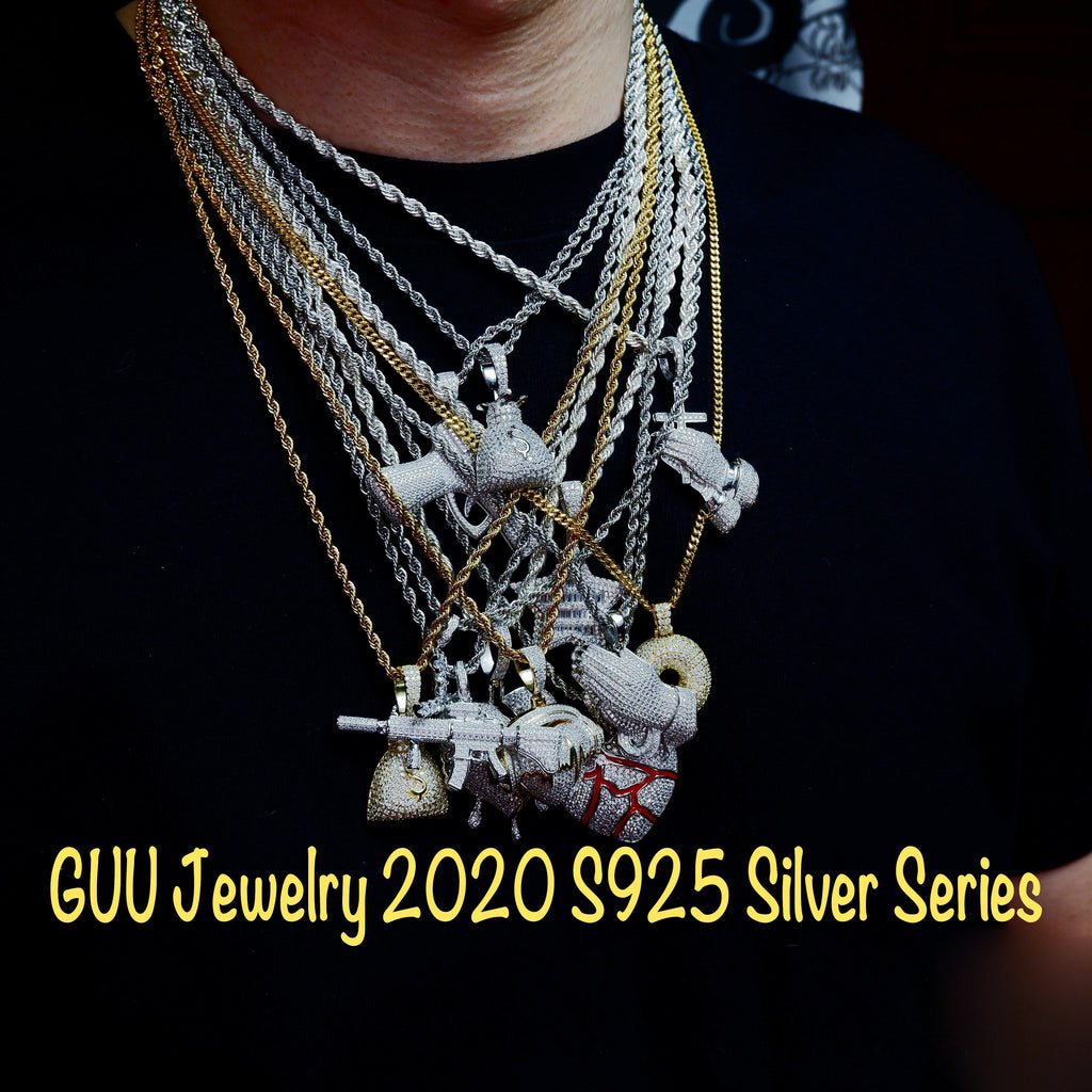 S925 Silver Money purse BlingBling Iced  Pendant In WhiteGold-Plated