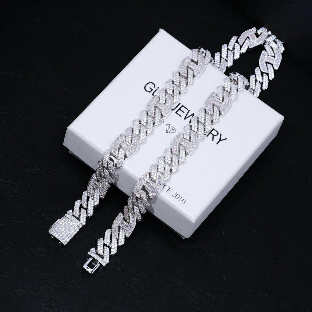 15mm Prong Baguette Gucci Curb Chain White Gold - The GUU Shop