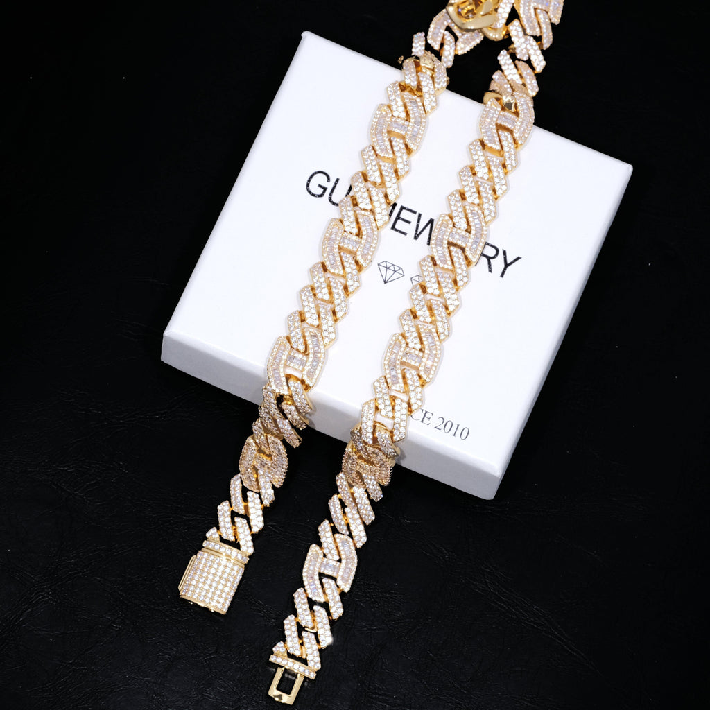 15mm Prong Baguette Gucci Curb Chain 18K Gold - The GUU Shop