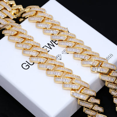 Baguette Channel Set Cuban Necklace (19mm) in Gold - The GUU Shop