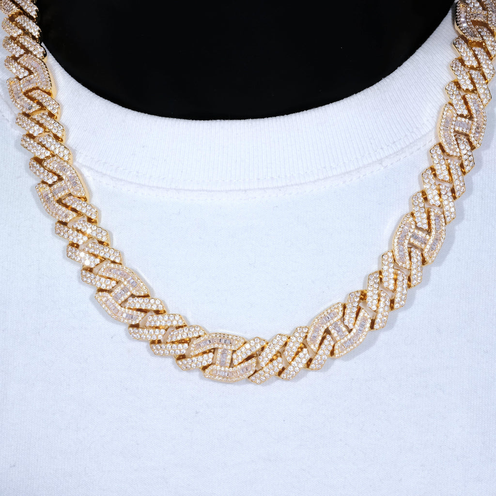 15mm Prong Baguette Gucci Curb Chain 18K Gold - The GUU Shop