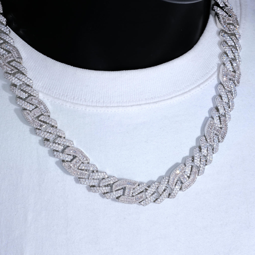 15mm Prong Baguette Gucci Curb Chain White Gold - The GUU Shop