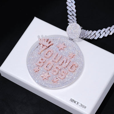 CUSTOM LETTER NECKLACE 3D BIG CROWN DISC - The GUU Shop