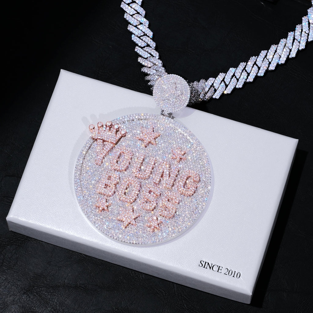 CUSTOM LETTER NECKLACE 3D BIG CROWN DISC - The GUU Shop