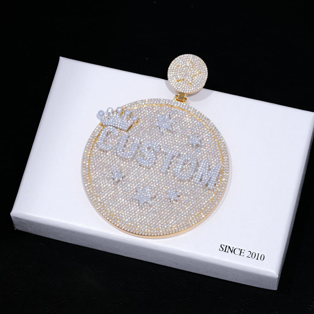 CUSTOM LETTER NECKLACE 3D BIG CROWN DISC - The GUU Shop