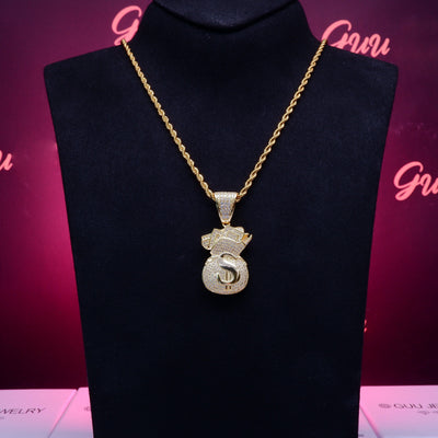 2020 18K Gold-Plated Dollar Money Bag BlingBling Pendant - The GUU Shop
