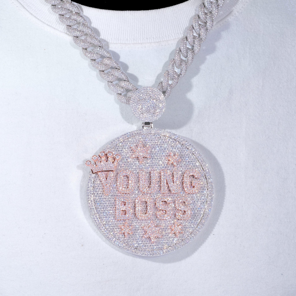 CUSTOM LETTER NECKLACE 3D BIG CROWN DISC - The GUU Shop