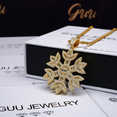 2020 18K Gold-Plated Baguette Iced Snowflake Pendant