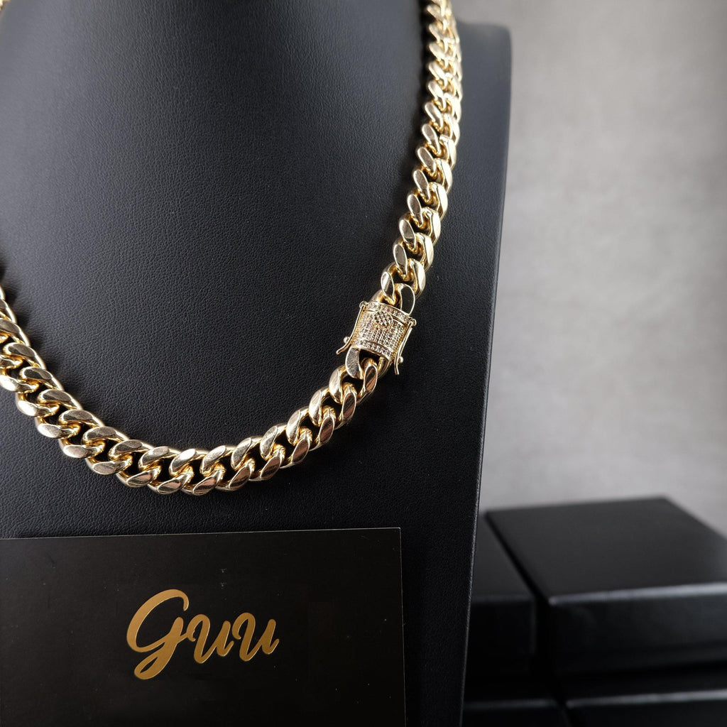 10mm  CZ  Cuban Link Chain In  Yellow GoldPlated