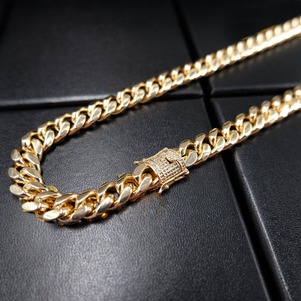 10mm  CZ  Cuban Link Chain In  Yellow GoldPlated