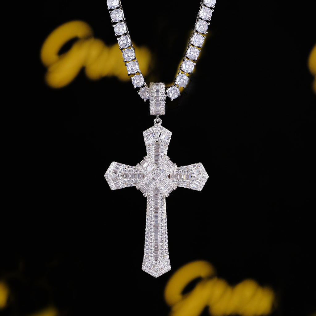 New Design Iced Baguette Jesus Cross Necklace