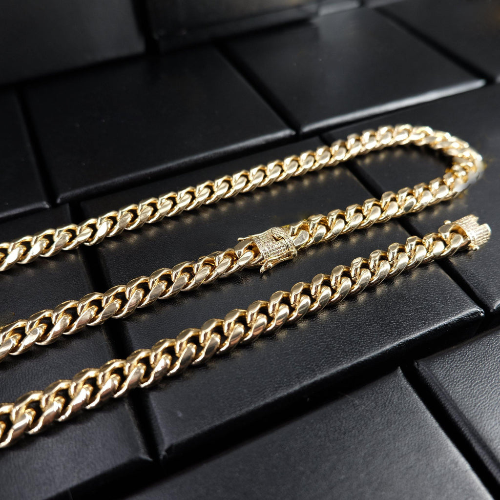 10mm  CZ  Cuban Link Chain In  Yellow GoldPlated