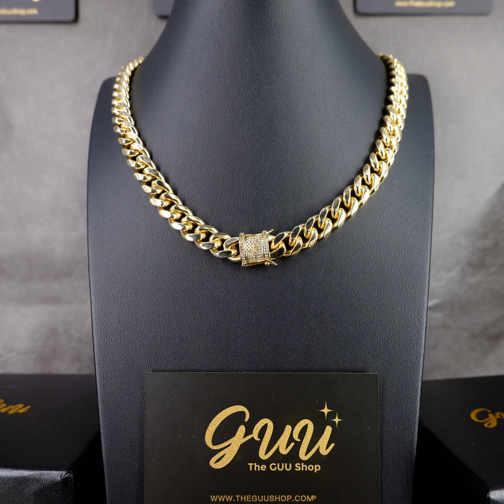 10mm  CZ  Cuban Link Chain In  Yellow GoldPlated
