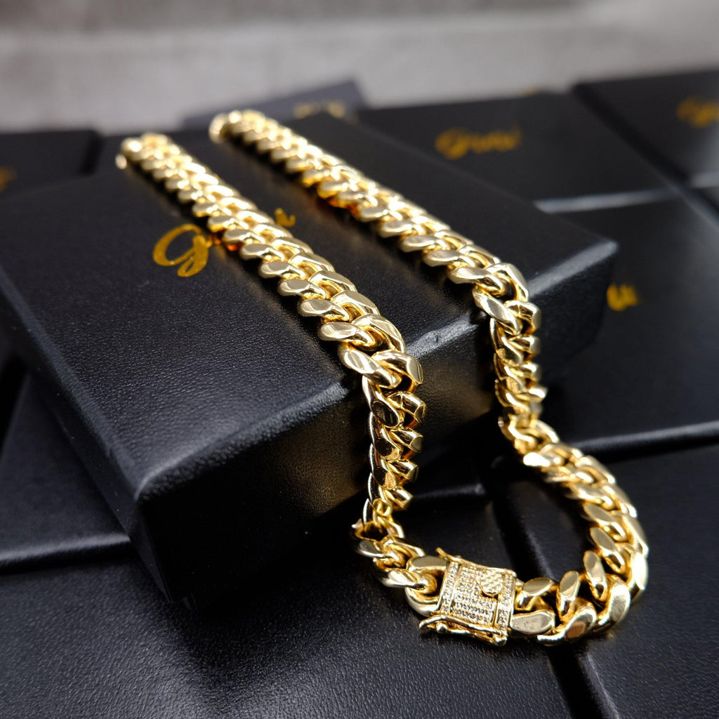 10mm  CZ  Cuban Link Chain In  Yellow GoldPlated