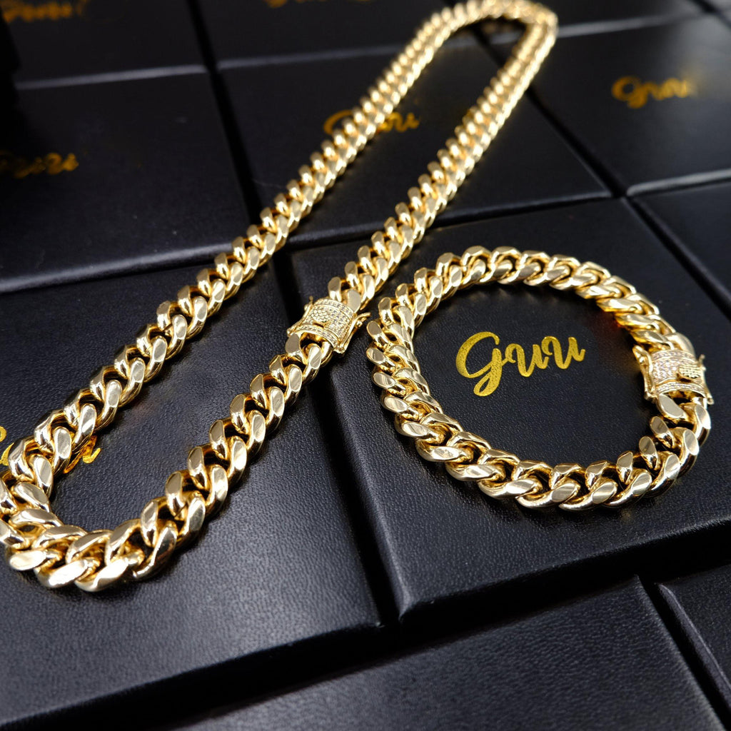 10mm  CZ  Cuban Link Chain In  Yellow GoldPlated