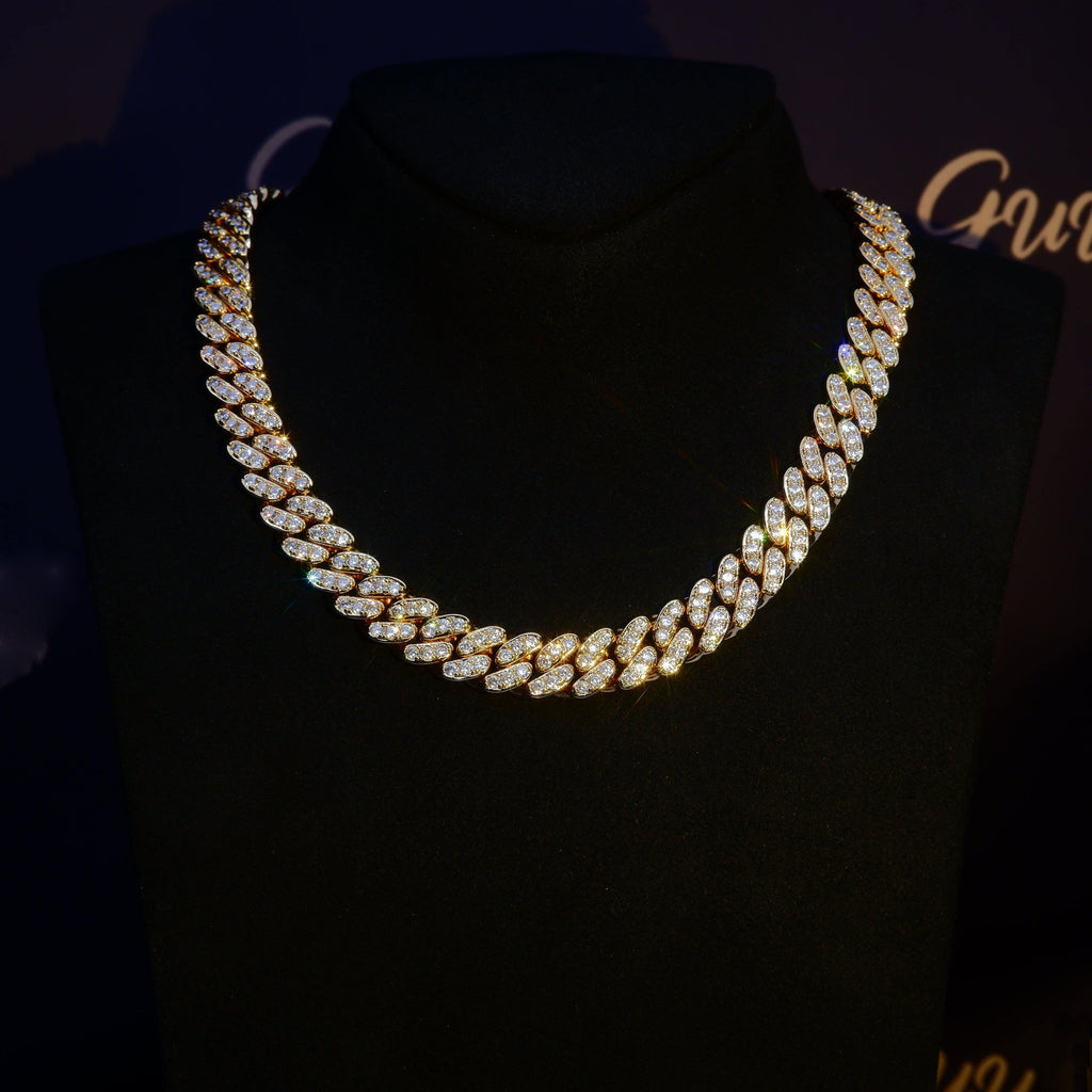 13mm 18K White/Gold-Plated Seamless Iced Cuban Chain