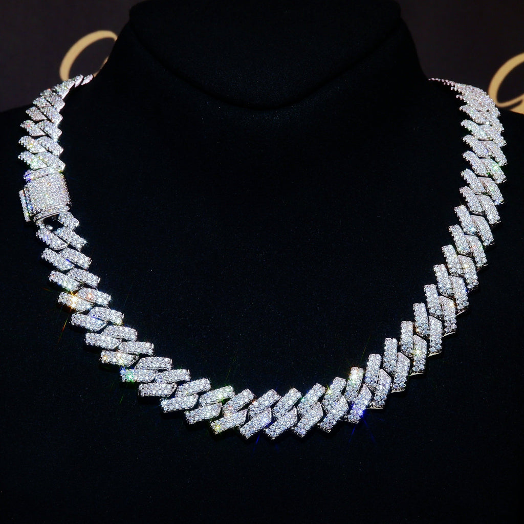 18K White/Gold-Plated Seamless Rhombic Iced Cuban Chain - The GUU Shop